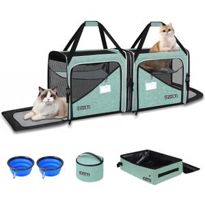 Petskd 2 in 1 Double Cat Car Travel Carrier with Litter Box, Green, 38"Lx17"Wx18"H