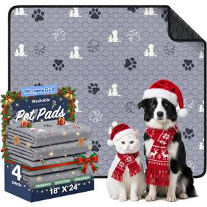 Washable Pee Pads for Dogs, 4 Pack Absorbent Reusable Training Dog Pads Pet Puppy Pads, Non-Slip Potty Pads for Whelping, Playpen, Crate, Bed, Grey 18"x24" (Gray)