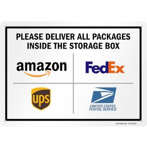 SmartSign 10 x 14 inch Please Deliver All Packages Inside The Storage Box Metal Sign with Delivery Logos, 40 mil Laminated Rustproof Aluminum, Multicolor, Made in USA