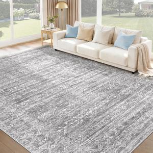 Washable Rug 9x12 Area Rugs: Modern Geometric Rugs for Living Room Non Slip Soft Low Pile Moroccan Indoor Carpet for Bedroom Nursery Dining Room Home Office (Grey, 9'x12')