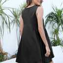 OPCAKM Women's V Neck Sleeveless Mini Dress Loose Summer Pleated Swing Flowy Sundress (Black, S)