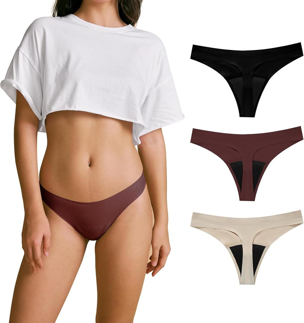 SHARICCA Women Postpartum Period Thongs 4 Layers Leakproof Underwear Panties for teen ladies Multipack (Medium, Black, Red, Beige)