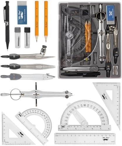 Mr. Pen Geometry Set with 6 Inch Swing Arm Protractor, Divider, Set Squares, Ruler, Compasses and Protractor, 15 Piece Set Mr. Pen Geometry Set with 6 Inch Swing Arm Protractor, Divider, Set Squares, Ruler, Compasses and Protractor, 15 Piece Set