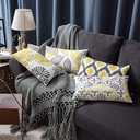 Phantoscope Set of 4 New Living Series Leaf Geometric Throw Decorative Pillow Cover Cushion Cover, Yellow and Grey, 12 x 20 inches, 30 x 50 cm