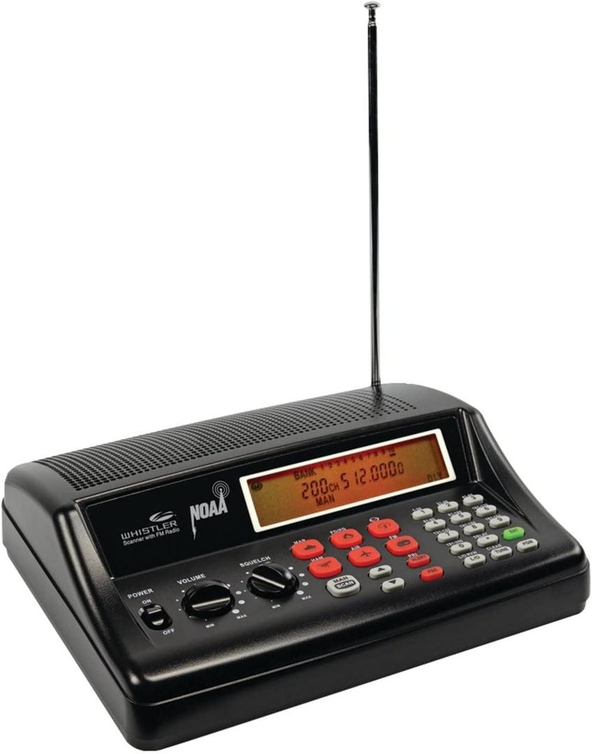 Whistler WS1025 Analog Desktop Scanner Programmable Police/Fire/Weather Radio with 200 Channels and Backlit LCD Display Easy-to-Use Base Unit Black