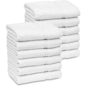 GOLD TEXTILES 12 PCS White Bath Towels Bulk (24x50 Inches) - Light Weight Easy-Care Commercial Grade