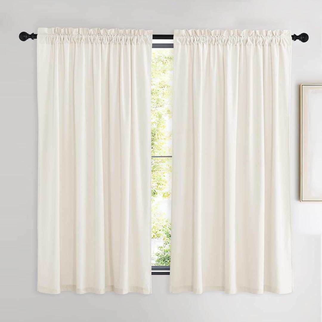 NICETOWN Luxury Velvet Curtains 63 inches, Sound Reducing Heavy Matt Solid Rod Pocket Room Darkening Drapes/Panels for Living Room (Ivory, 2 Panels, 63 inches Long) (White Series - Ivory White)