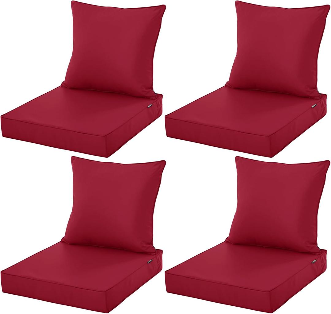 Waterproof Outdoor Chair Cushion Set, Fade and Tear Resistant Patio Furniture Cushions with Removeable Covers, 22x22 Inch, Burgundy, Set of 4