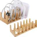 Suclain 2 Pcs Bamboo Pot and Pan Organizer Plate Holder for Cabinet Drawer Countertop, Pot Lid Dish Rack for Cabinet Storage Cutting Boards, Baking Pans, Plates, 12 Sections in Total