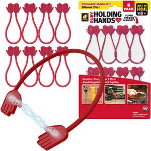 Ruby Holding Hands Ultra-Powerful Magnetic Silicone Zip Ties, AS-SEEN-ON-TV, Industrial-Strength Cable Ties with Magnet Automatically Stick Together, Reusable, Great for Cables, Cords (7.25 In.)