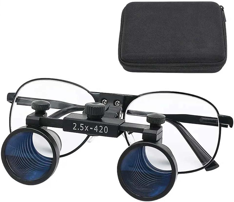 2.5X 3.5X Binocular Dental Loupes Surgical Magnifier Dentist Loupe Metal Eyeglasses Depth View (2.5x-420), Black