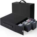 Collectible Trading Card Cases with Portable Handle, with 8Colorful Divider Tabs&3card supporters,PU Leather Commander Card Deck CaseforMTG Game Cards (3 Rows-Black & Grey)