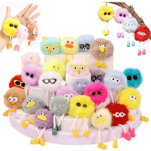 OMyFav 24 PCs Party Favors Keychains - Plush Backpack Keychain Bulk Kids Keychain Cute for Birthday Party Favors for Kids 8-12 Back to School Gifts for Students Classroom Prizes Elementary