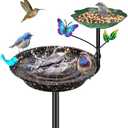 Metal Bird Bath for Outside Garden Birdbath Bowl, Freestanding Bird Feeders for Outdoors with 5 Prongs Base Stake, Standing Birdfeeders Birdbath Bowl for Yard Decor (2-in-1)