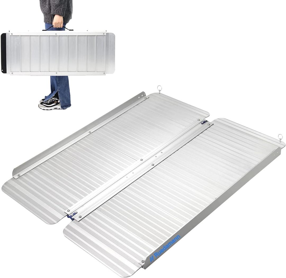 Ruedamann 3 FT Portable Wheelchair Ramp, Sturdy Non-Slip Aluminum Lightweight Scooter Ramp Upgraded Hinge, Folding Wheelchair Ramps for Doorways, Ramps for Wheelchairs for Home Steps, Porch, Scooters