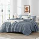 WDCOZY Boho Blue Grey Oversized California Cal King Size Quilt Bedding Sets with 2 Pillow Shams, Farmhouse Lightweight Soft Bedspread Coverlet for All Season, 116x106 inches