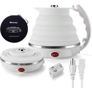 Travel Foldable Electric Kettle - Food Grade Silicone - Meonxy Collapsible Portable Tea Kettle - Boil Dry Protection - Dual Voltage and Separable Power Cord - 555ml - 110/220V