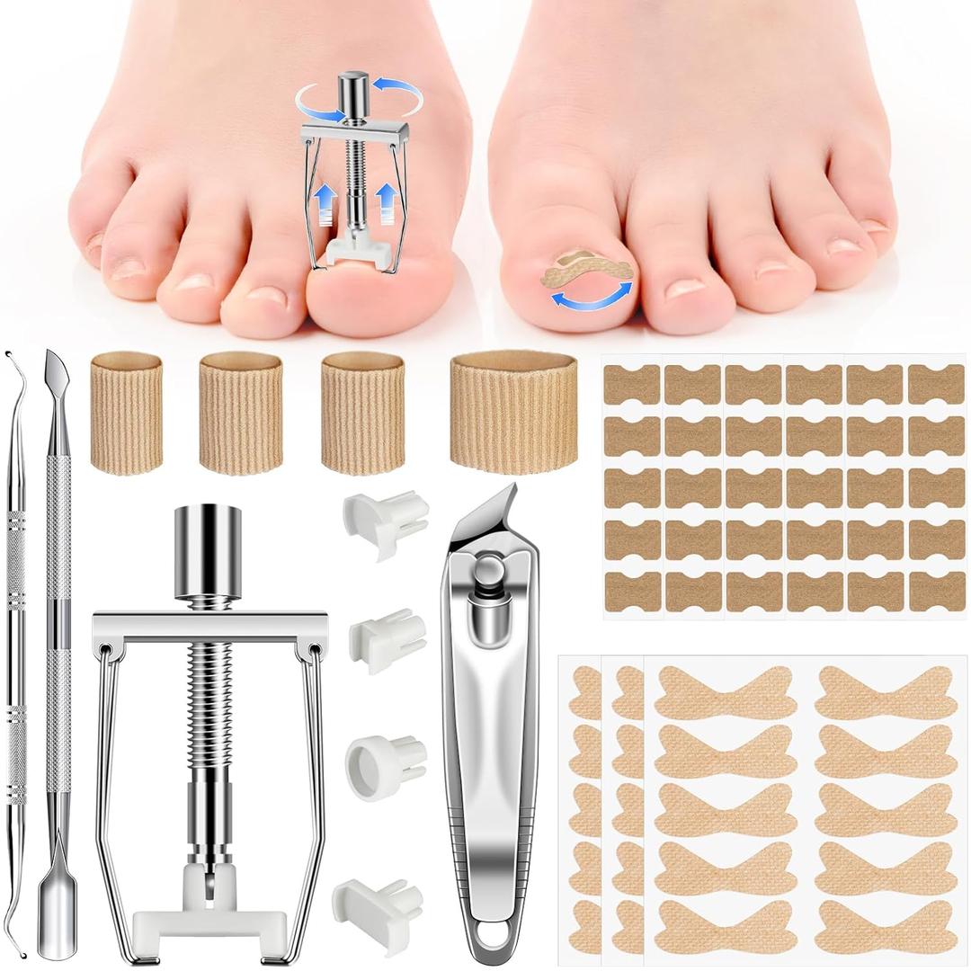 Ingrown Toenail Removal Kit, Professional Ingrown Toenail tool Kit with Ingrown Toenail Corrector, 50PCS Ingrown Toenail Corrector Patch & 30PCS Toenail Corrector Strips for Toe Pain Relief (1 Count (Pack of 1))