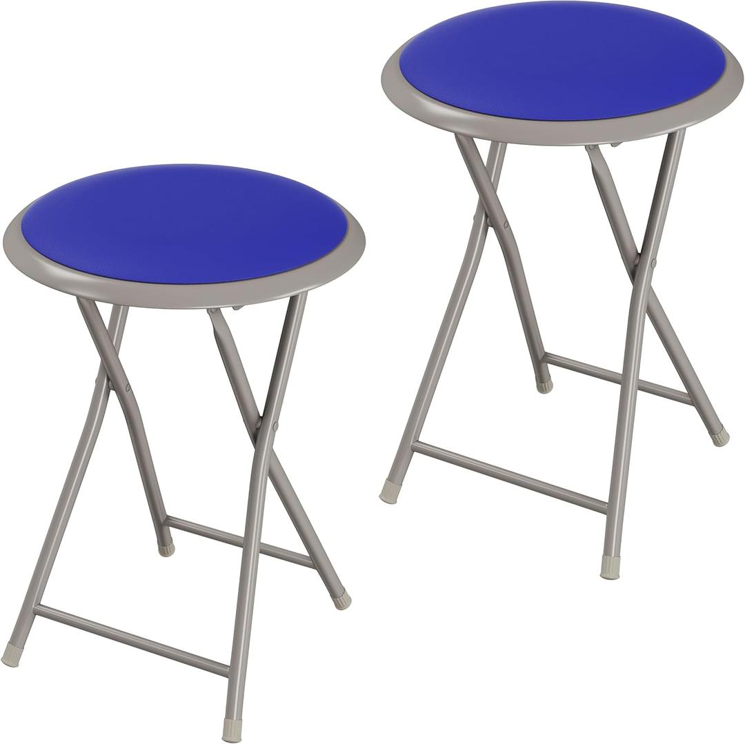 Lavish Home Portable Folding Stool with Backless Seat Set of 2, Blue, 18 | Compact Counter Bar Stools with 225lb Capacity, Collapsible Stools for Kitchen, Dorm, RV, Camping, Rec Room or Extra Seating