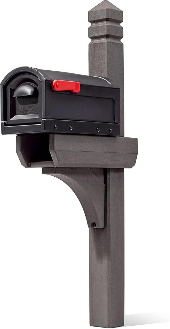 Step2 Lakewood Mailbox & Post, Weather Resistant, Large Outdoor Mailboxes, Made of Durable Plastic, Easy to Install, Flag Included, Black/Brown (Standard (T2))