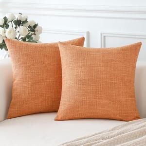 OTOSTAR Linen Throw Pillow Covers Set of 2 Decorative Square Pillowcases Cushion Covers 16x16 Inch for Home Decor Sofa Bedroom Car 40 x 40 CM Coral