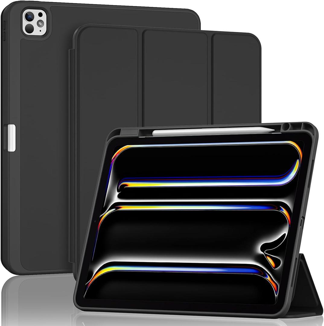 ProCase for iPad Pro 13 Inch Case M5 2025/M4 2024 with Pencil Holder, iPad Pro 13"(Model:A3360 A3361 A3362 A2925 A2926 A3007) Trifold Stand Smart Folio with Soft TPU Back Cover -Black