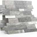 MOFIT Backsplash Tile for Kitchen Peel and Stick Stone Matte Finish,Bathroom Tiles Stickers 3D Wall Panel Linear Mosaic Marble Backsplash Waterproof (5sheets,Gray Silver)