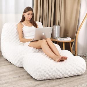 Bean Bag Chair with Footstool, Comfy Reading Sofa Chair for Adults, Modern Floor Sofa for Livingroom, Bedroom, Cream (Widen) Bean Bag Chair with Footstool, Comfy Reading Sofa Chair for Adults, Modern Floor Sofa for Livingroom, Bedroom, Cream (Widen)