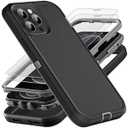 YKHJKLEC for iPhone 12 Pro Max Case, Military Grade 3 in 1 Heavy Duty Shockproof/Drop Proof/Dust Proof Case with 2Pcs Tempered Glass Screen Protector (Black/Grey)