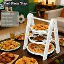3 Tier Soccer Football Serving Tray Stand, White Wooden Round Tiered Food Platter, Reusable Dessert Cupcake Snack Display Holder for Birthday, Game Day, Tailgate, Kids Party Buffet Table Decor