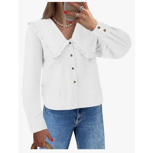 Cicy Bell Womens V Neck Ruffle Shirts Cute Long Sleeve Button Down Tops Casual Work Office Blouses White, 2XL Cicy Bell Womens V Neck Ruffle Shirts Cute Long Sleeve Button Down Tops Casual Work Office Blouses White, 2XL
