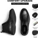 Hantatop Chelsea Boots Men Genuine Leather Casual Dress Boots Comfortable Classic Brogue Wingtip Slip On Ankle Chukka Boots for Office Casual Travel, Black US 10