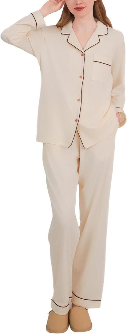 UPTRIS Womens Pajamas Medium sets 2 Piece PJs Lounge Sets, Long Sleeve Button Down Sleepwear Notch Collar Soft Outfits with Pockets, M