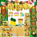 169 PCS Luau Party Decorations, Hawaiian Party Supplies - "ALOHA" Balloons, Hawaiian Boxes, Balloon Arch Garland Kit, Fringe Curtains, Palm Leaf, Table Cloth and Skirt