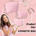 Huhumy 2 Pcs Makeup Bag Set Cute Cosmetic Pouch for Women Seersucker Travel Toiletry Bag Preppy Small Makeup Purse Pouch Aesthetic Skincare Brushes Storage Organizer for Valentine Women(Rose Pink)