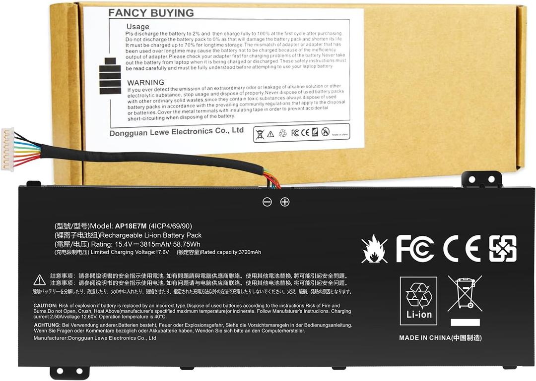AP18E7M Battery for Acer Nitro 5 AN515-44 AN515-54 AN517-51 Nitro 7 AN715-51, Aspire 7 A715-74G, Predator Helios 300 PH315-52 PH317-53, Triton 300 PT315-51, AP18E8M 4ICP4/69/90 4ICP4/70/88 KT00407009