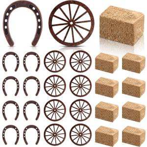 Junkin Western Party Supplies Horseshoe Decor Wagon Wheel Crafts Mini Hay Bales Vintage Table Centerpieces for Lucky Horseshoe Wedding Party Favors Cowboy Birthday Decorations (24 Pieces)