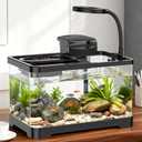 Pawfly 2 Gallon Fish Tank, Small Aquarium Kit, Betta Fish Tank Starter Kit with 6 W LED Light, 65 GPH Filter, Siphon Vacuum Water Changer & Basket, Aquarium for Betta, Shrim, or Small Fishes