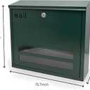 Weatherproof Lockable Wall-Mount Mailbox, 13" H x 15.7" L x 4" D, Green | Thick galvanized steel, Anti-theft key security，see-through window, indoor/outdoor use,versatile setup