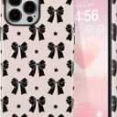 DEFBSC Case for iPhone 16 Pro, Cute Pink Bow Star Print Aesthetic Trendy Pattern for Women Girls Slim Durable Bumper Shockproof for iPhone 16 Pro Case, Star/Glossy