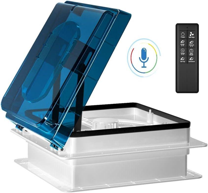 2012 14" RV Vent Fan Ventilation 12V Reversible Super Quiet Exhuast RV Roof Vent with Rain Sensor, Remote Control for Motorhome Camper Van Trailer Bathroom Roof Fan, Timer