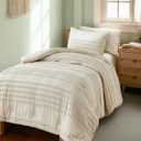 BEDELITE Boho Twin/Twin XL Comforter SetBeige Tufted Striped Bed Set 2 Pieces, Soft Vintage Farmhouse Comforter for College, Boho Home Dorm Decor, Fluffy Jacquard Bedding with 1 Pillow Sham