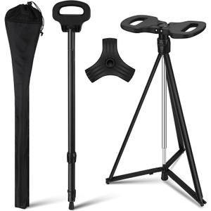 Adjustable Cane with Seat Portable Cane Chair with Carry Bag Lightweight Anti-Slip Aluminum Walking Stick with Seat Folding Chairs for Elderly Adults Travel Hiking Sitting