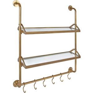 Kate and Laurel Marit Modern Industrial Wall Shelf with Metal Pipe Supports and Glass Shelves, Gold, 26x31
