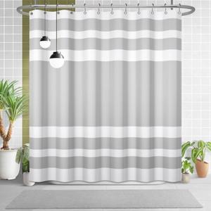 White Grey Shower Curtain for Bathroom 72x72inches Boho Gray and White Striped Waffle Shower Curtain Set with Hooks Bohemia Geometric Decor Waterproof Fabric Shower Curtain