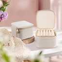 VLANDO Small Jewelry Box Organizer, Travel Jewelry Storage with 6 Velvet Jewelry Zipper Pockets, Travel Jewelry Case Valentines Gifts Birthday Gifts for Women Girls (White)