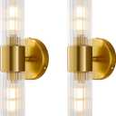 Wall Sconces Set of Two, Bathroom Light Fixtures 2-Light, Modern Vanity Light for Bathroom, Wall Light with Glass Rods Shades for Mirror Bedroom Hallway (Brushed Brass)