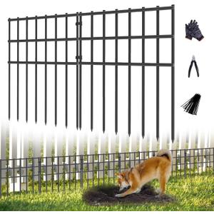 25 Pack Garden Animal Barrier Fence, 17in (H) X 27ft (L) No Dig Fence, Rustproof Metal Garden Fence Bordere, Garden Decorative Fence Panels for Dog Rabbits Ground Stakes Defense and Outdoor Patio (17 in(H) X 27 ft(L), 25 Pack, Black)
