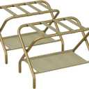 Set of 2 Luggage Rack for Guest Room, Folding Suitcase Stand with Shoe Shelf, Easy Assembly, Portable, Hold up to 110 lb, Gold