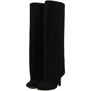 pinokino Knee High Boots Wide Calf Women Long Suede Square Toe Bootie Tall Cute Slouchy Fashion Boots Ladies Fall Booties, 9.5